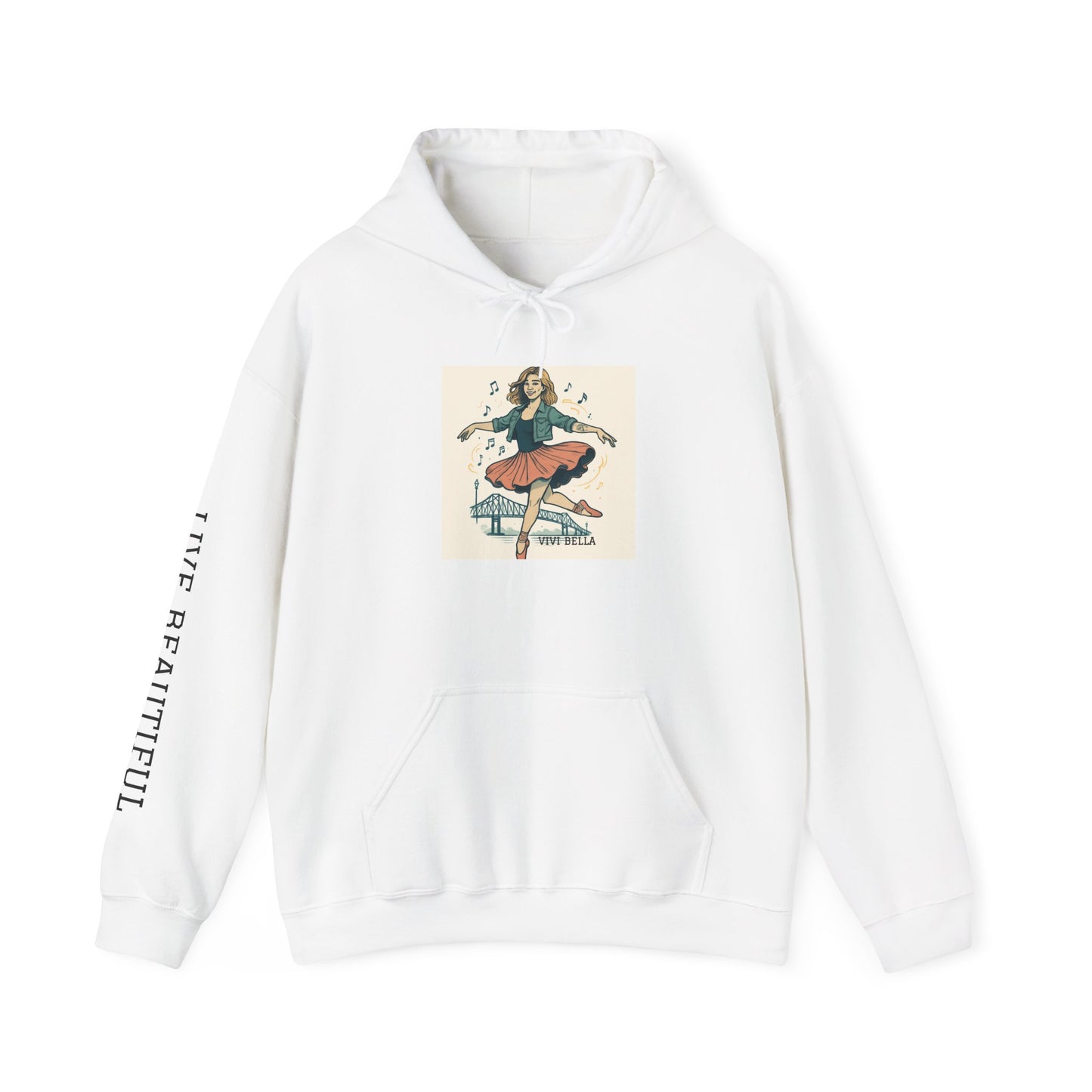 Live Beautiful Hoodie- Vintage Rock Ballerina Cozy Hooded Sweatshirt
