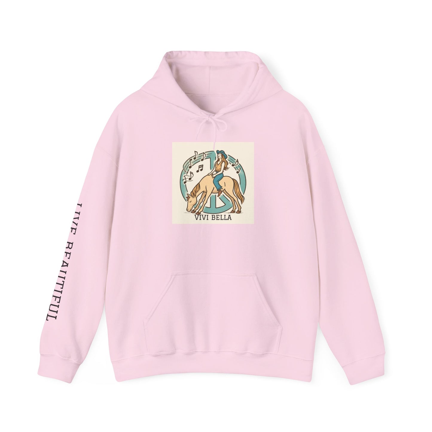 Live Beautiful Hoodie - Peace Vibes Cowgirl Aesthetic- Horse doing Downward Dog- Hooded Sweatshirt, Cozy Hoodie for Everyday Wear, Ideal for Self-Care Days, Casual Outings