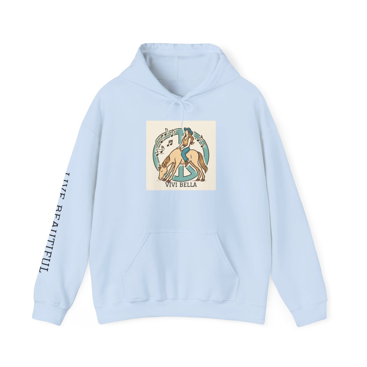 Live Beautiful Hoodie - Peace Vibes Cowgirl Aesthetic- Horse doing Downward Dog- Hooded Sweatshirt, Cozy Hoodie for Everyday Wear, Ideal for Self-Care Days, Casual Outings