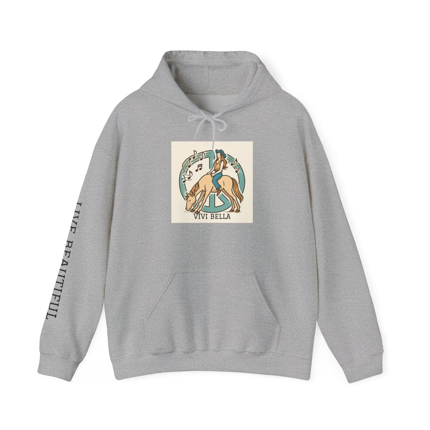 Live Beautiful Hoodie - Peace Vibes Cowgirl Aesthetic- Horse doing Downward Dog- Hooded Sweatshirt, Cozy Hoodie for Everyday Wear, Ideal for Self-Care Days, Casual Outings