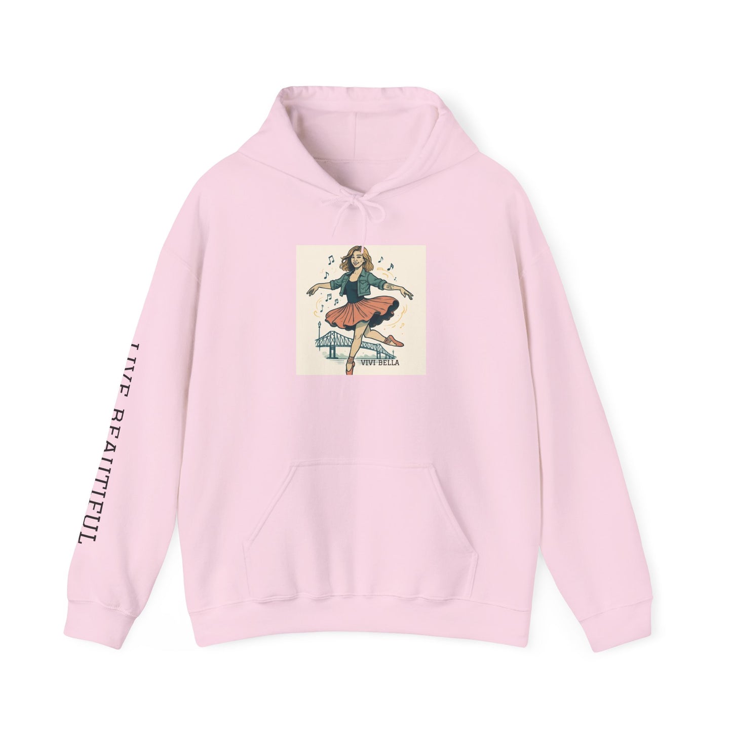 Live Beautiful Hoodie- Vintage Rock Ballerina Cozy Hooded Sweatshirt