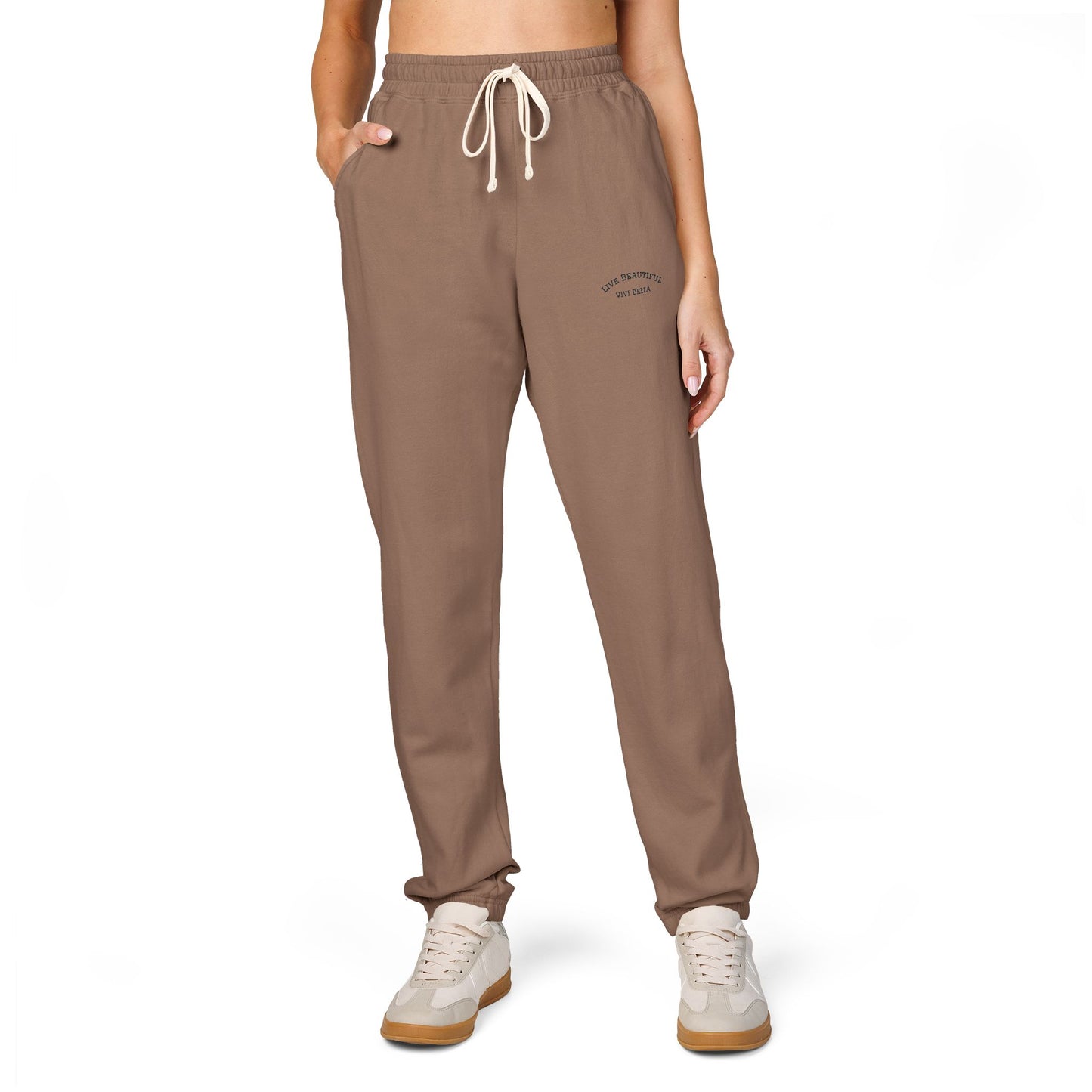 Live Beautiful Fleece Joggers- VIVI BELLA Sweatpants for Relaxation, Lounge Wear, Cozy Home Essentials, Perfect for Chill Days