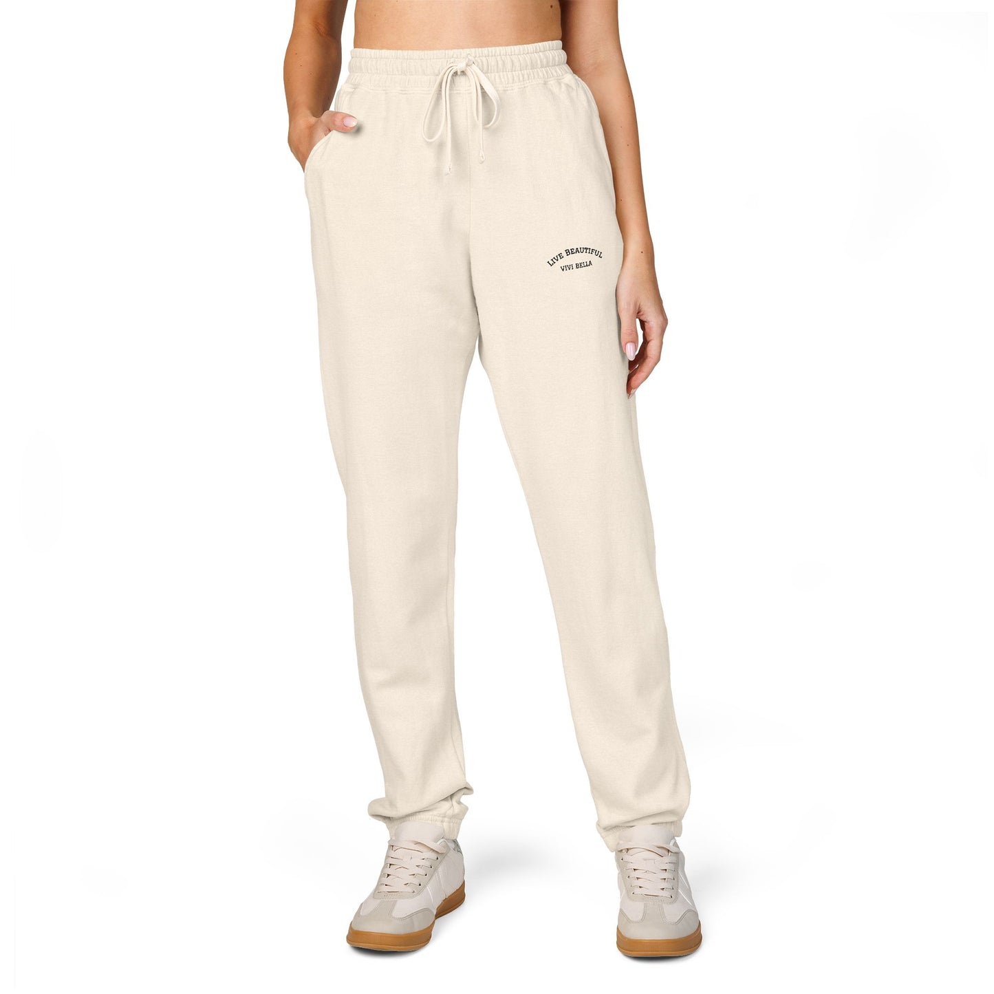 Live Beautiful Fleece Joggers- VIVI BELLA Sweatpants for Relaxation, Lounge Wear, Cozy Home Essentials, Perfect for Chill Days