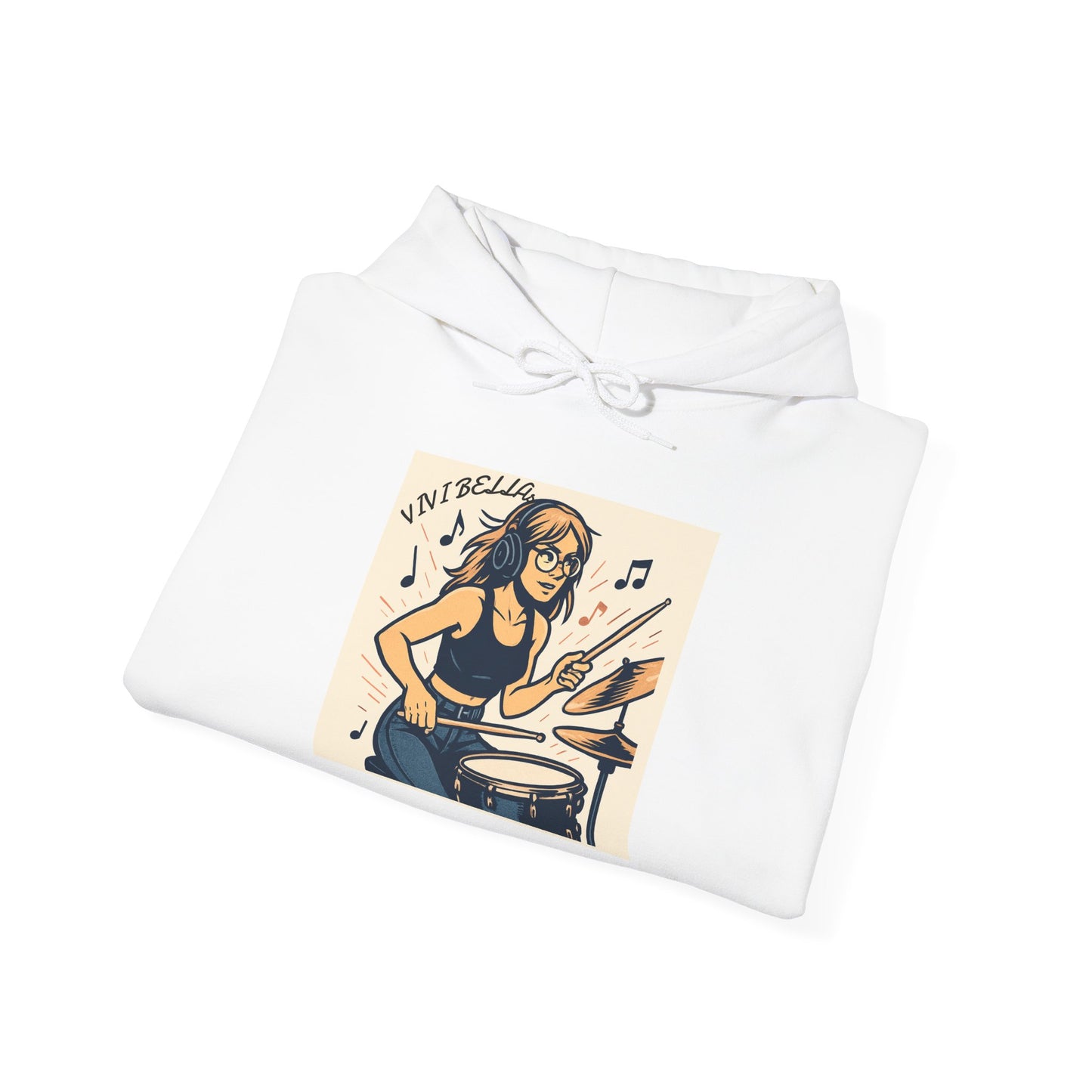 Live Beautiful Hoodie - Girl Drummer Hooded Sweatshirt- Vibrant, Inspiring, Comfortable, Perfect for Musicians, Gifts for Music Lovers, Casual Wear, Festivals