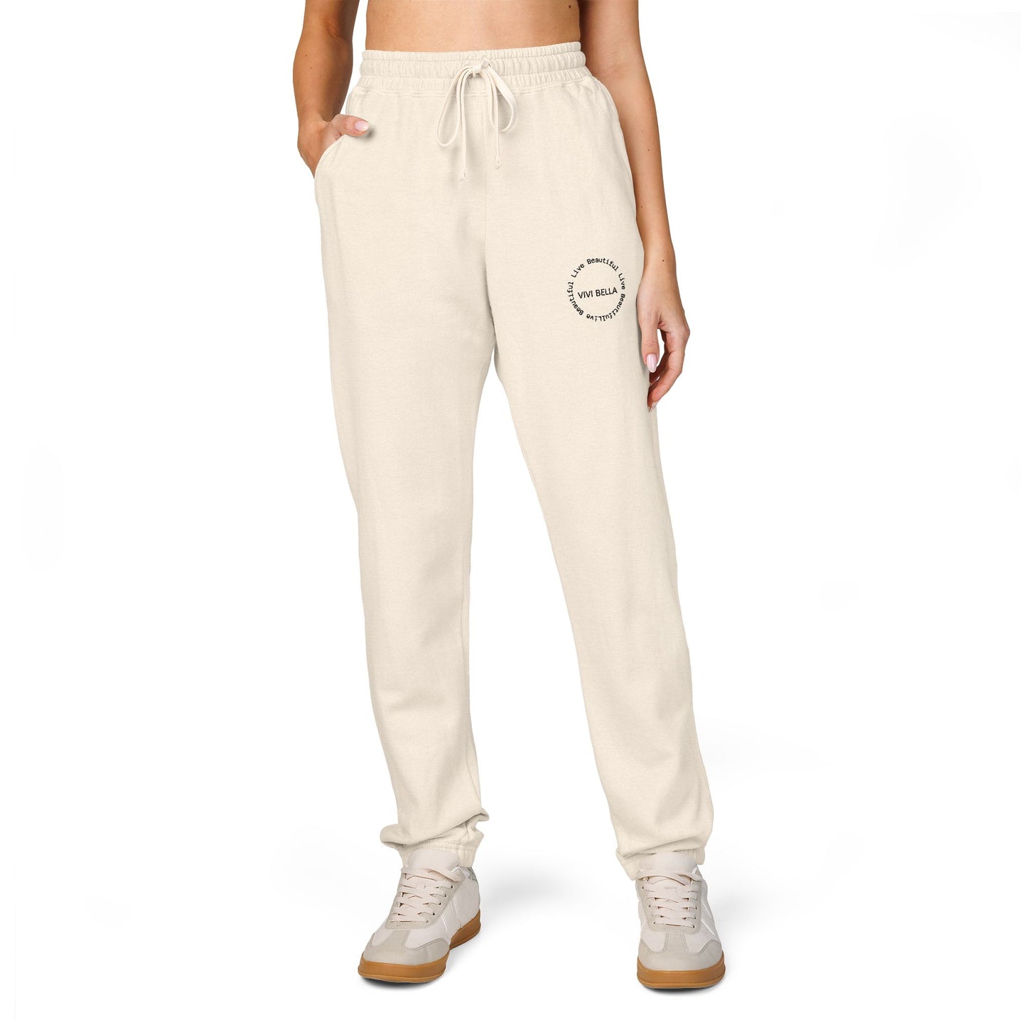 Live Beautiful Fleece Joggers- VIVI BELLLA Stamp Relaxed Fit Sweatpants, Comfortable Lounge Pants, Ideal for Gifts, Perfect for Home or Casual Outings