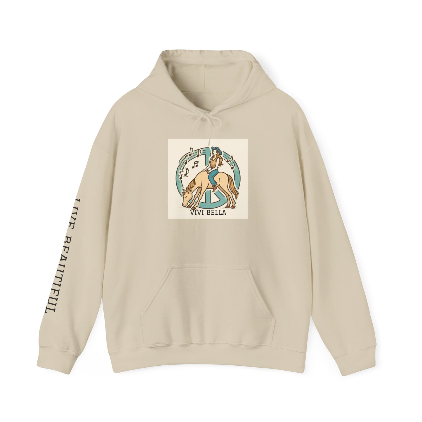 Live Beautiful Hoodie - Peace Vibes Cowgirl Aesthetic- Horse doing Downward Dog- Hooded Sweatshirt, Cozy Hoodie for Everyday Wear, Ideal for Self-Care Days, Casual Outings