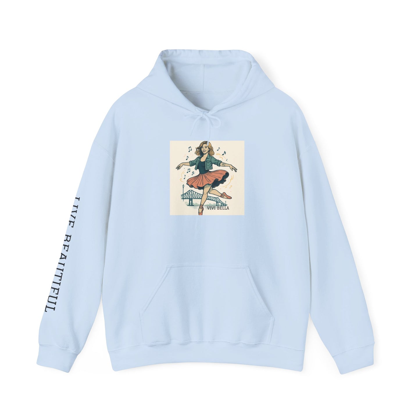 Live Beautiful Hoodie- Vintage Rock Ballerina Cozy Hooded Sweatshirt