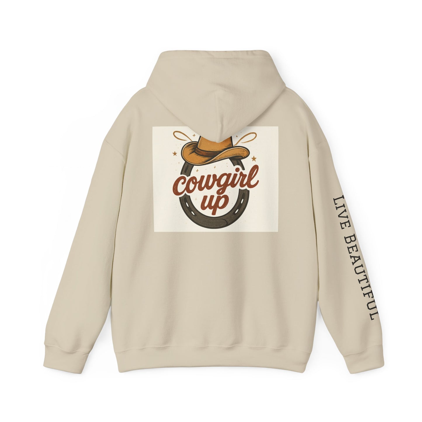 Live Beautiful Hoodie- Cowgirl Up Hooded Sweatshirt, Western Fashion, Equestrian Gift, Comfortable Everyday Wear, Perfect for Cowgirls