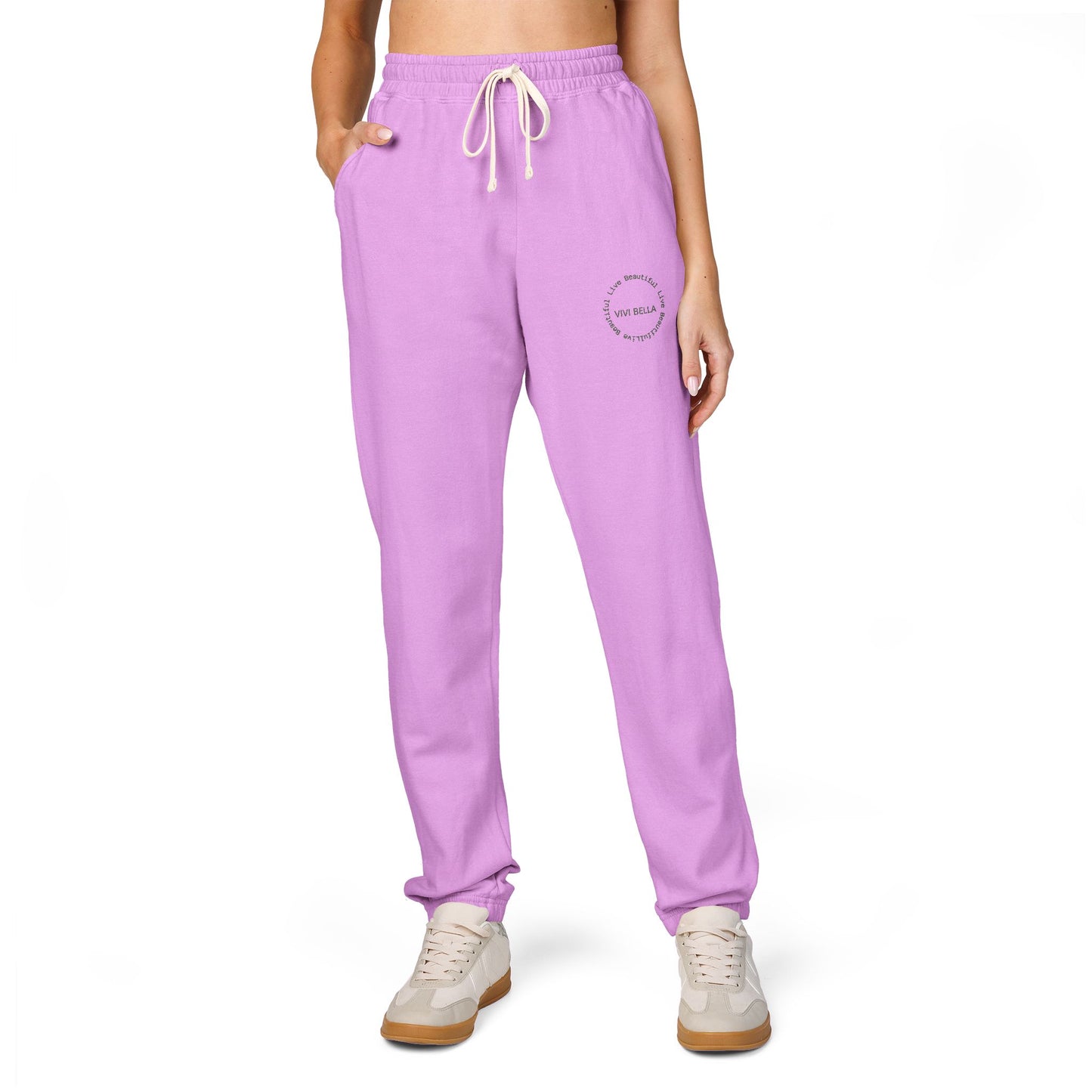 Live Beautiful Fleece Joggers- VIVI BELLLA Stamp Relaxed Fit Sweatpants, Comfortable Lounge Pants, Ideal for Gifts, Perfect for Home or Casual Outings