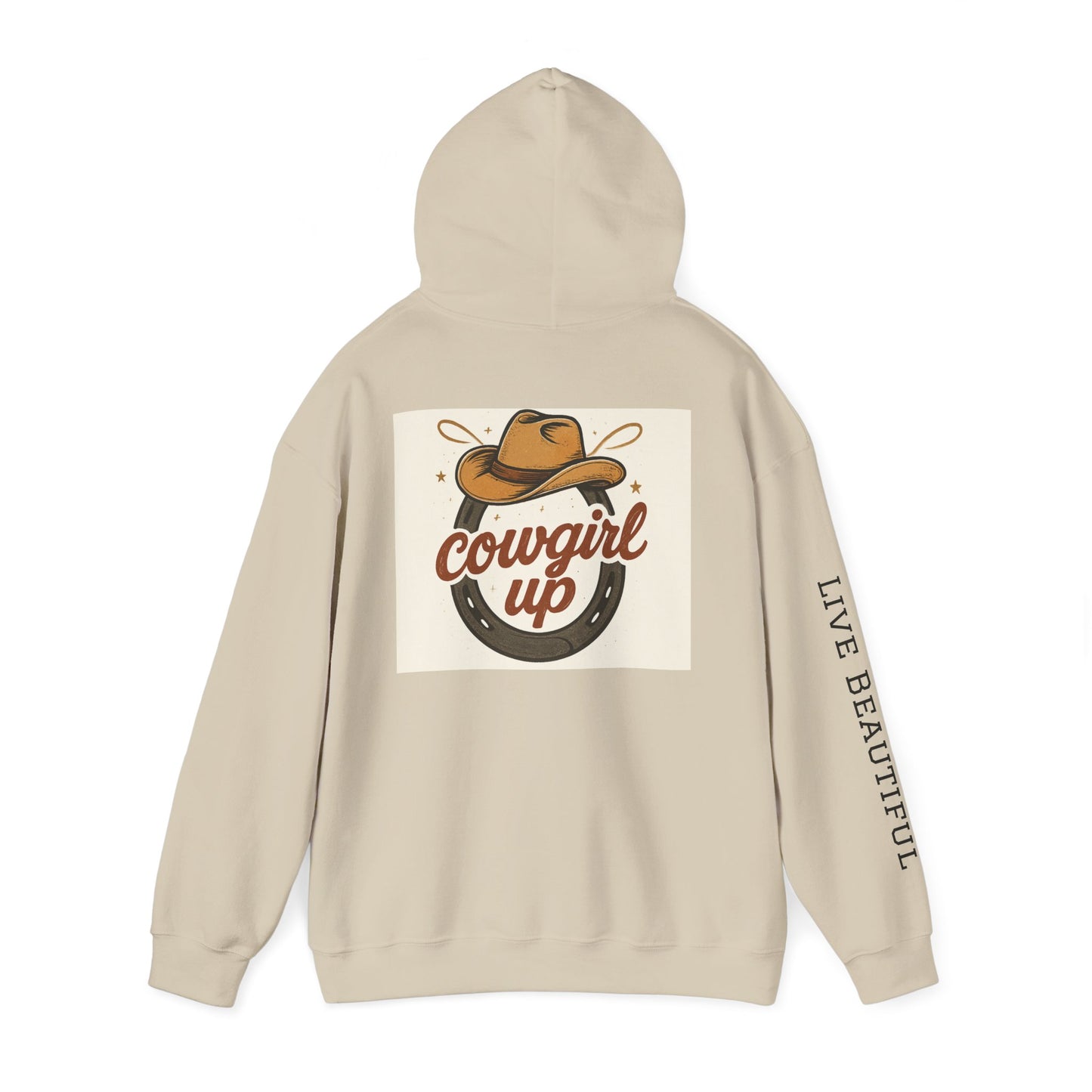 Live Beautiful Hoodie- Cowgirl Up Hooded Sweatshirt, Western Fashion, Equestrian Gift, Comfortable Everyday Wear, Perfect for Cowgirls
