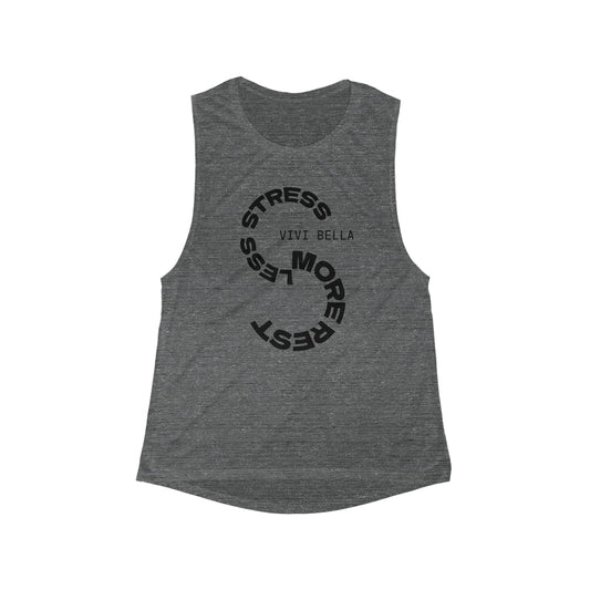 Rest More Stress Less Tank Top for Women, Motivational Fitness Wear, Workout Top, Stress Relief Shirt, Cute Casual Muscle Tank