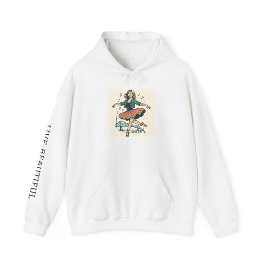 Live Beautiful Hoodie- Vintage Rock Ballerina Cozy Hooded Sweatshirt