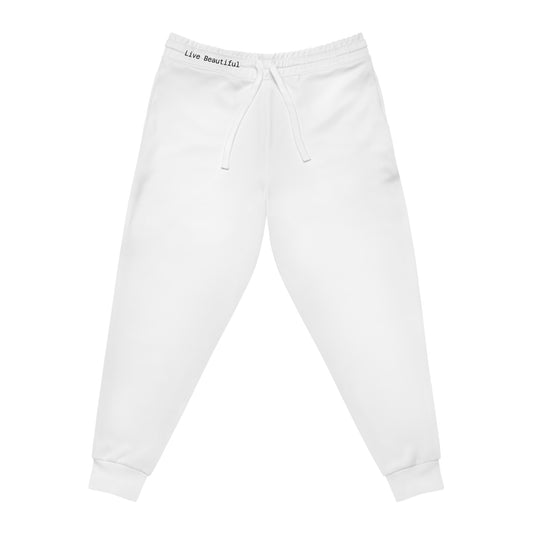 Live Beautiful Athletic Joggers, White, Comfortable Activewear, Jogging Pants, Casual Loungewear, Ideal for Daily Relaxing, Relaxed Style