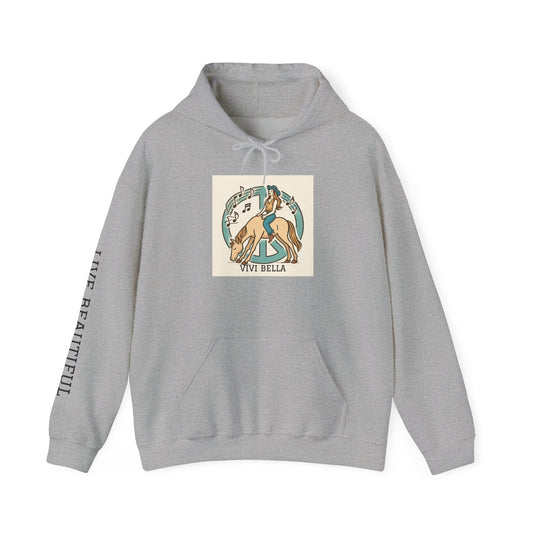 Live Beautiful Hoodie - Peace Vibes Cowgirl Aesthetic- Horse doing Downward Dog- Hooded Sweatshirt, Cozy Hoodie for Everyday Wear, Ideal for Self-Care Days, Casual Outings
