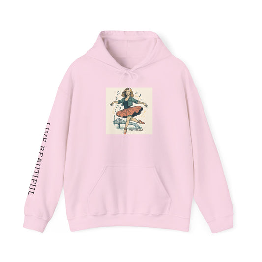 Live Beautiful Hoodie- Vintage Rock Ballerina Cozy Hooded Sweatshirt