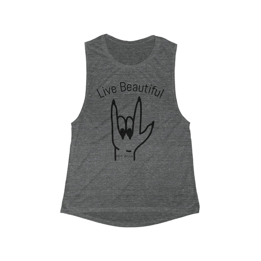 Live Beautiful Women's Flowy Scoop Muscle Tank, Inspirational Workout Shirt, Summer Yoga Top, Casual Tank for Women, Perfect for Gifts