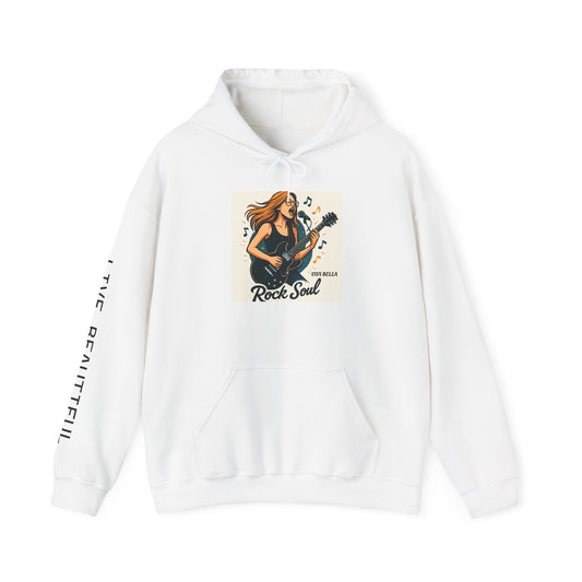 Live Beautiful Hoodie- Rock Soul- Girl Jamming on Electric Guitar Hooded Sweatshirt, , Gift for Music Lovers, Cozy Musician Hoodie
