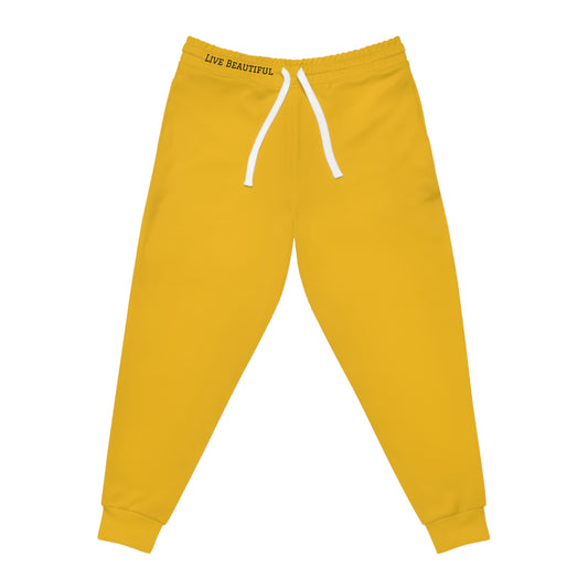 Live Beautiful Athletic Joggers- Happy Yellow- , Motivational Sweatpants, Fitness Loungewear, Yellow Joggers for Women, Cozy Activewear
